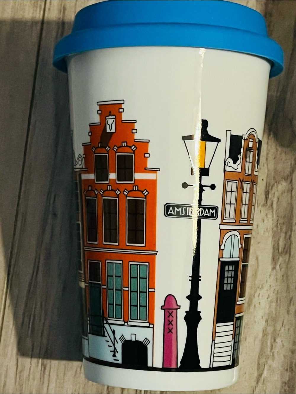 Amsterdam Canal Travel Mug with Blue Lid